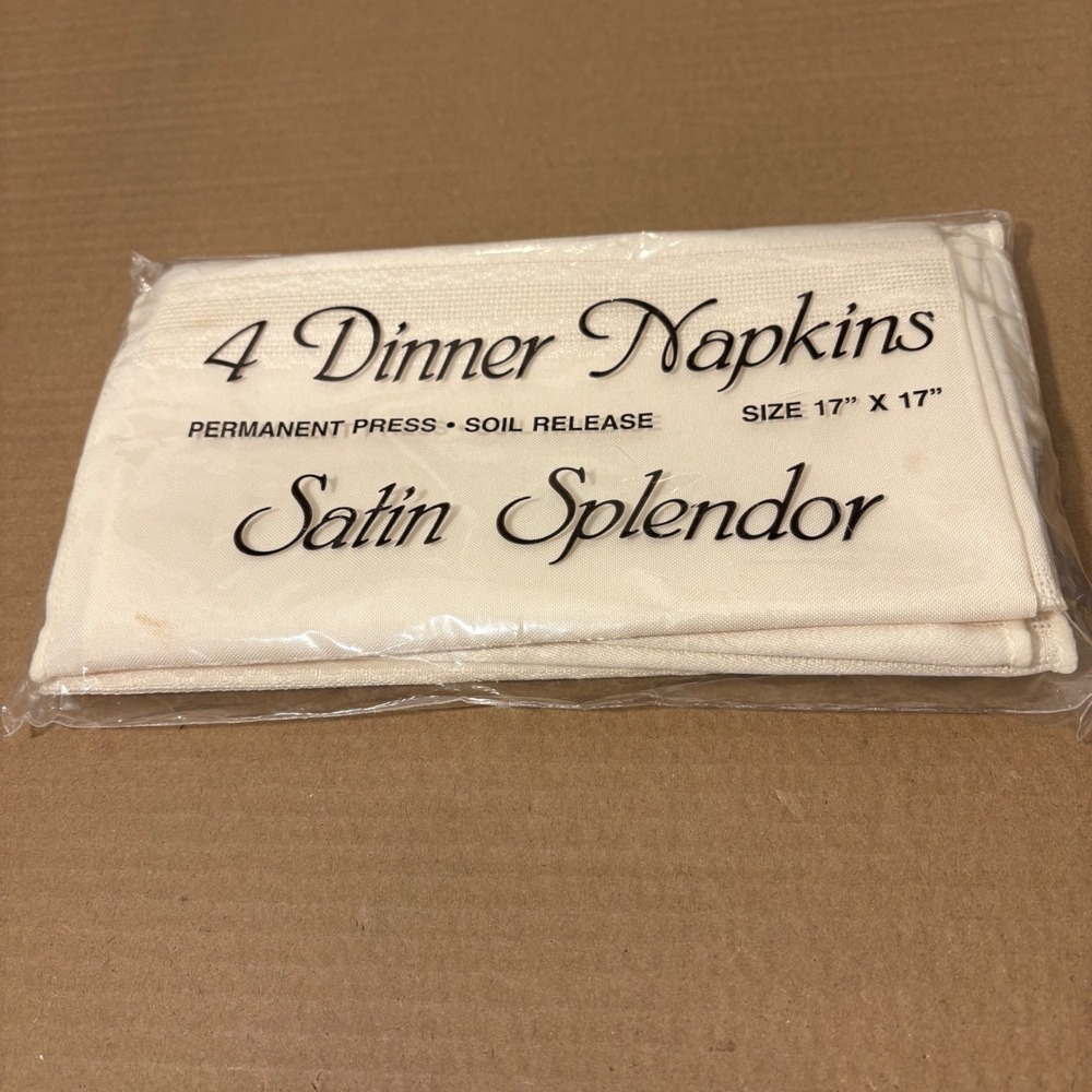 Bardwil Linens New Satin Splendor 4 Dinner‎ Napkins Cream Permanent Press 17x17